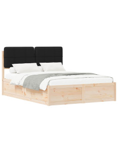Letto con Testiera Rivestita Nero 140 x 200 cm Pino massello 2