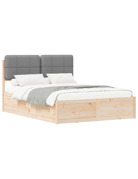 Letto con Testiera Rivestita Grigio chiaro 140 x 190 cm