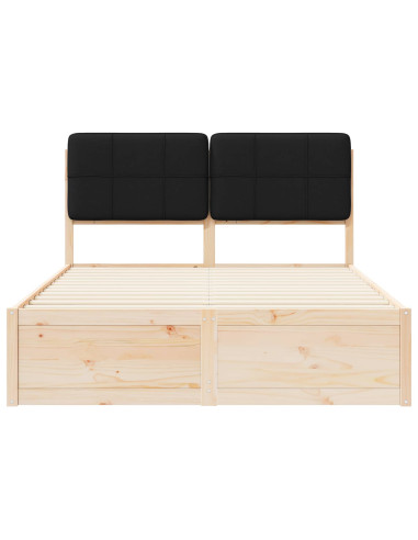 Letto con Testiera Rivestita Nero 140 x 190 cm Pino massello