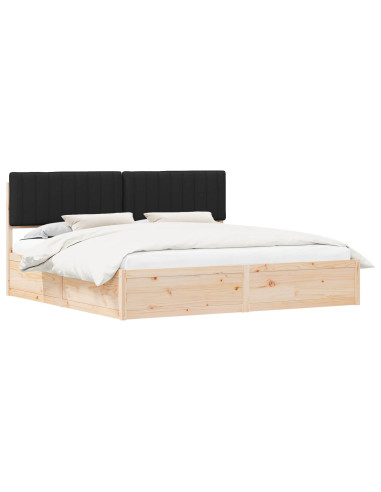 Letto con Testiera Rivestita Nero 200 x 200 cm Pino massello