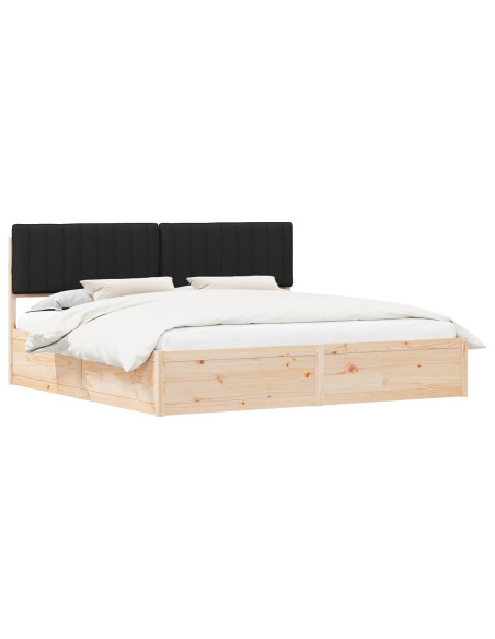Letto con Testiera Rivestita Nero 200 x 200 cm Pino massello