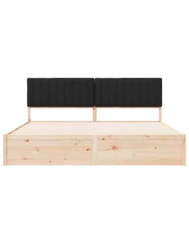 Letto con Testiera Rivestita Nero 200 x 200 cm Pino massello