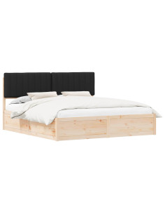 Letto con Testiera Rivestita Nero 180 x 200 cm Pino massello 2