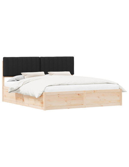 Letto con Testiera Rivestita Nero 180 x 200 cm Pino massello