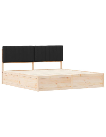 Letto con Testiera Rivestita Nero 180 x 200 cm Pino massello