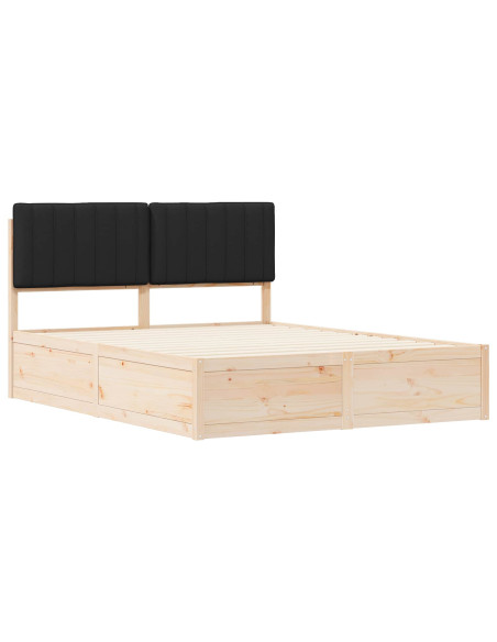 Letto con Testiera Rivestita Nero 150 x 200 cm Pino massello