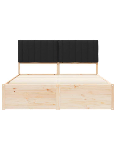 Letto con Testiera Rivestita Nero 150 x 200 cm Pino massello