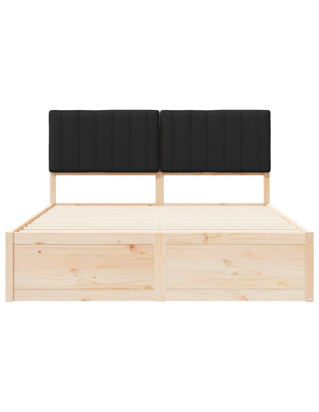 Letto con Testiera Rivestita Nero 150 x 200 cm Pino massello