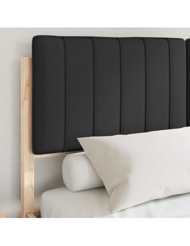 Letto con Testiera Rivestita Nero 140 x 200 cm Pino massello