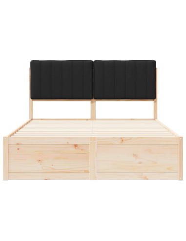 Letto con Testiera Rivestita Nero 140 x 200 cm Pino massello
