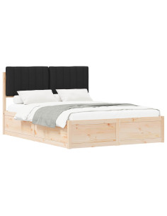 Letto con Testiera Rivestita Nero 140 x 190 cm Pino massello 2