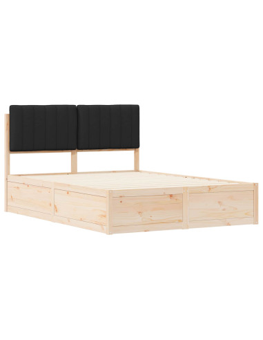 Letto con Testiera Rivestita Nero 140 x 190 cm Pino massello