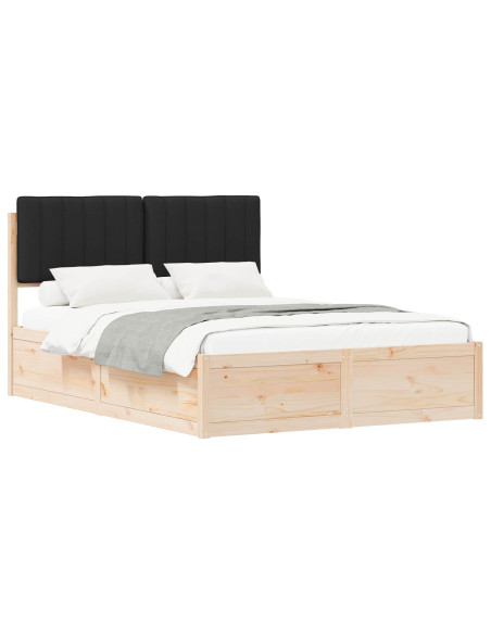 Letto con Testiera Rivestita Nero 135 x 190 cm Pino massello