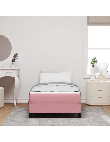 Letto a molle con materasso Rosa 90 x 210 cm Tessuto
