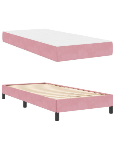 Letto a molle con materasso Rosa 90 x 210 cm Tessuto