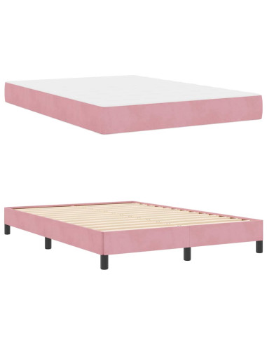 Letto a molle con materasso Rosa 160 x 210 cm Tessuto