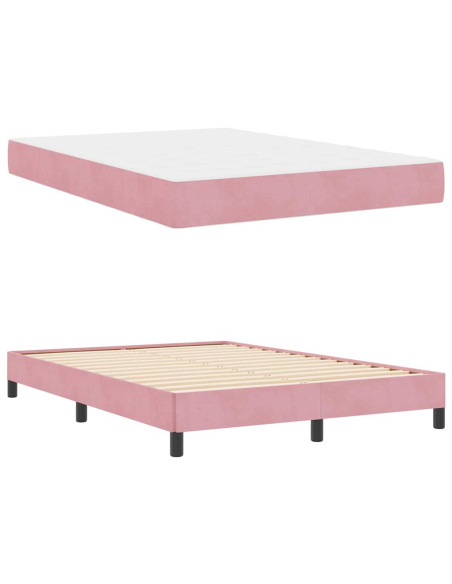 Letto a molle con materasso Rosa 160 x 220 cm Tessuto