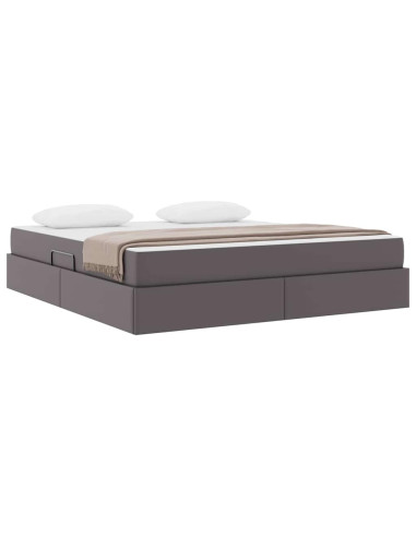 Letto con contenitore e materasso 2 pcs Grigio Pelle