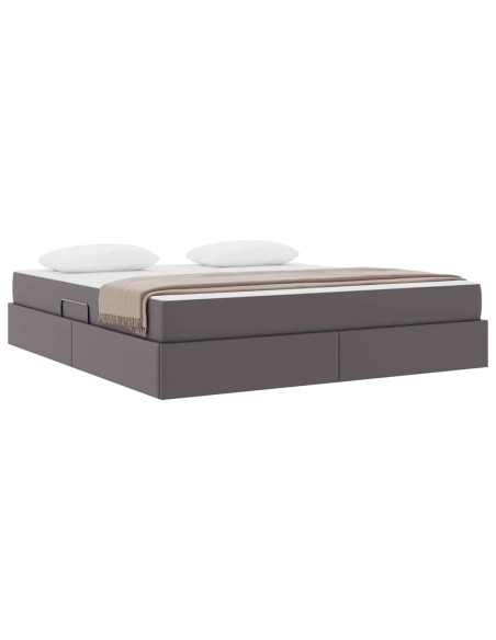 Letto con contenitore e materasso 2 pcs Grigio Pelle