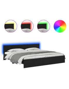 Struttura del letto Rovere Nero 200 x 200 cm Legno multistrato 2