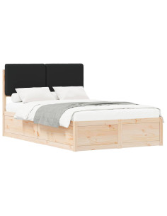 Letto con Testiera Rivestita Nero 120 x 200 cm Pino massello 2
