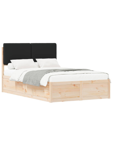 Letto con Testiera Rivestita Nero 120 x 190 cm Pino massello