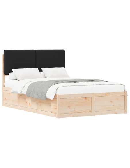 Letto con Testiera Rivestita Nero 120 x 190 cm Pino massello