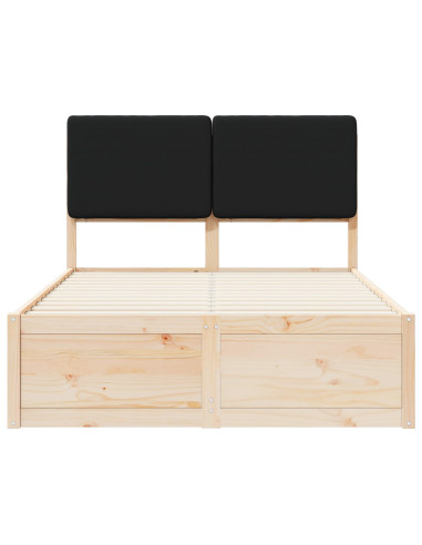 Letto con Testiera Rivestita Nero 120 x 190 cm Pino massello
