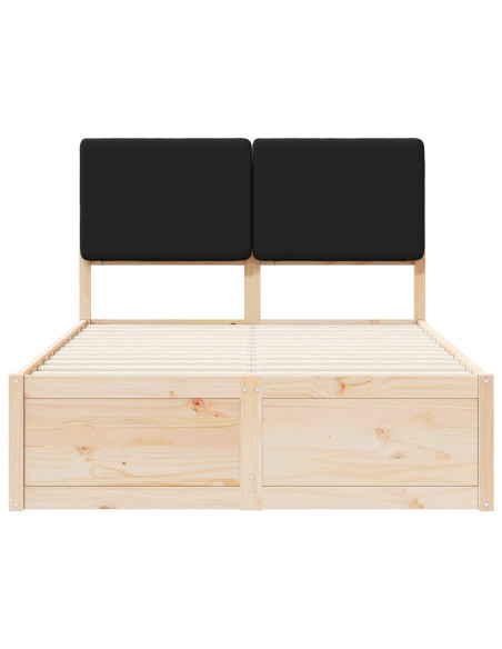 Letto con Testiera Rivestita Nero 120 x 190 cm Pino massello