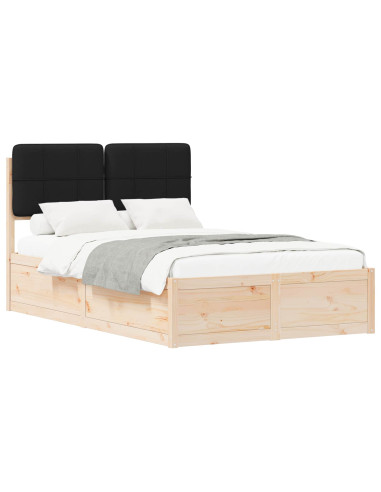 Letto con Testiera Rivestita Nero 120 x 190 cm Pino massello