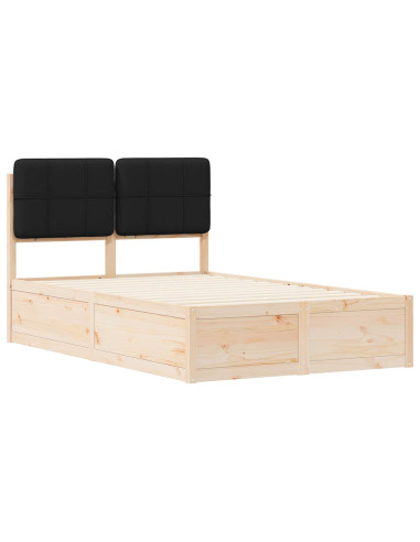 Letto con Testiera Rivestita Nero 120 x 190 cm Pino massello