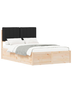 Letto con Testiera Rivestita Nero 120 x 190 cm Pino massello 2