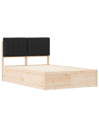 Letto con Testiera Rivestita Nero 120 x 190 cm Pino massello
