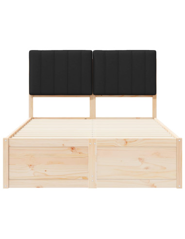 Letto con Testiera Rivestita Nero 120 x 190 cm Pino massello