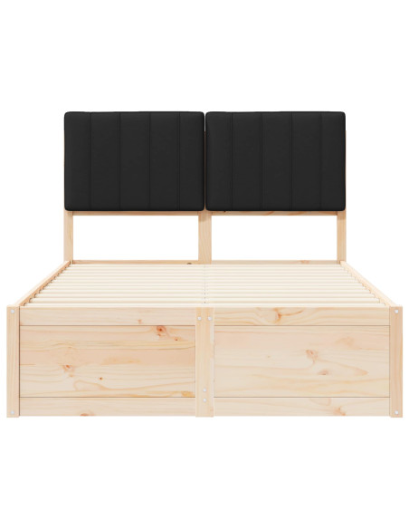 Letto con Testiera Rivestita Nero 120 x 190 cm Pino massello