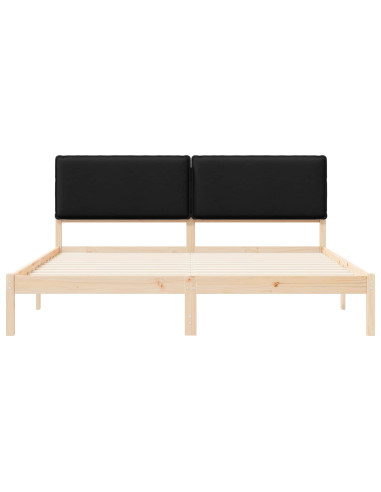 Letto con Testiera Rivestita Nero 200 x 200 cm Pino massello
