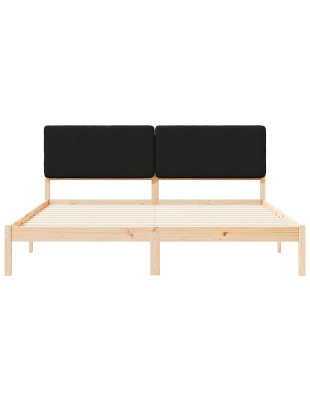 Letto con Testiera Rivestita Nero 200 x 200 cm Pino massello