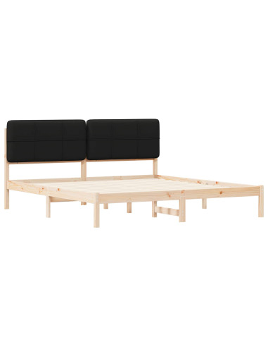 Letto con Testiera Rivestita Nero 200 x 200 cm Pino massello