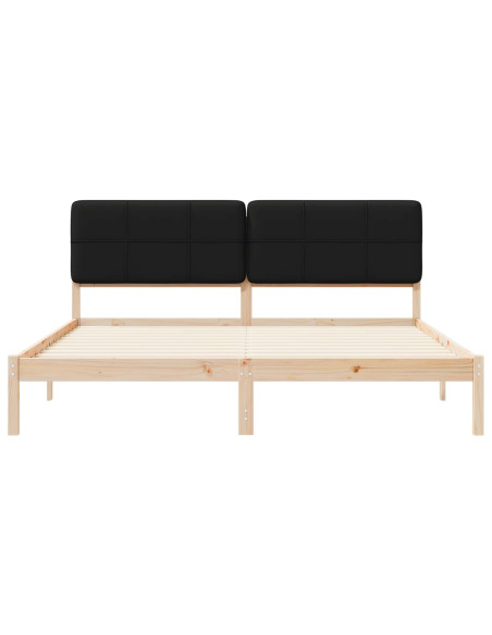 Letto con Testiera Rivestita Nero 200 x 200 cm Pino massello