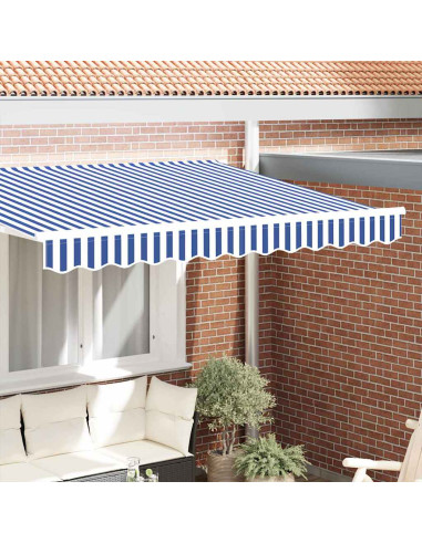 Tenda a Braccio Blu e Bianco 580 x 20 cm Tela