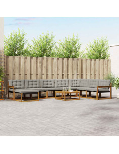 Set di divani da esterno 9 pcs Grigio Naturale e Chiaro