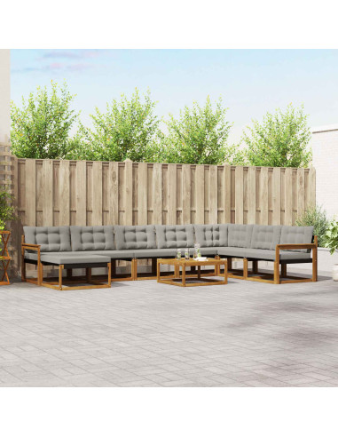 Set di divani da esterno 9 pcs Grigio Naturale e Chiaro