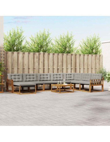 Set di divani da esterno 9 pcs Grigio Naturale e Chiaro