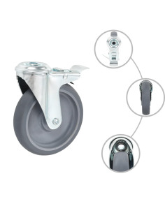 Ruote Girevoli con Foro per Bulloni e Doppio Freno 4 pz 125 mm