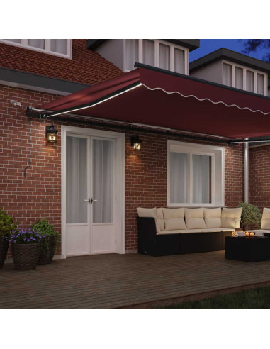 Tenda da Sole Retrattile Automatica con LED Bordò 500x300 cm