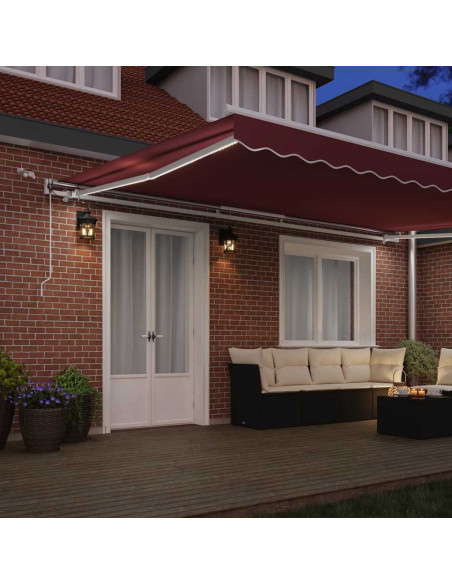 Tenda da Sole Retrattile Automatica con LED Bordò 500x300 cm