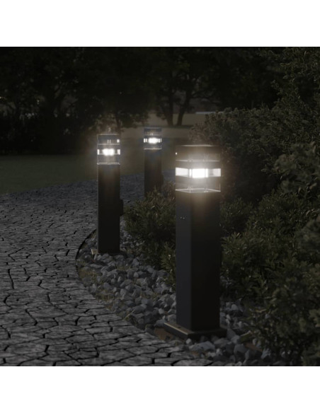 Lampade da Terra per Esterni con Presa 3pz Nere 50 cm Alluminio