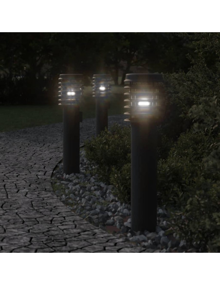 Lampade da Terra per Esterni con Presa 3 pz Nere 60 cm Acciaio