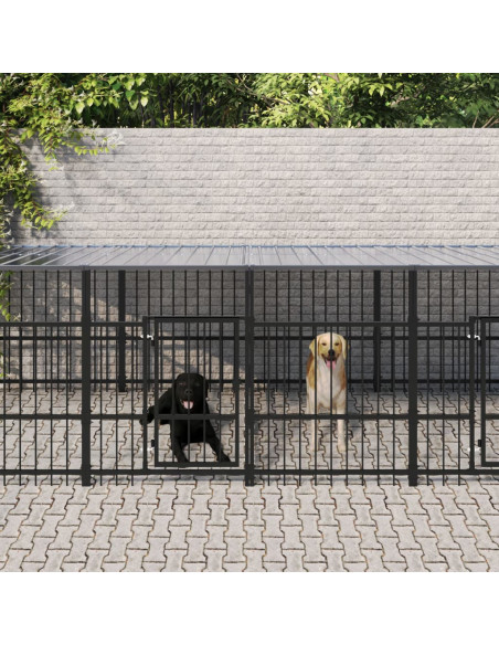 Gabbia per Cani da Esterno con Tetto in Acciaio 11,26 m²