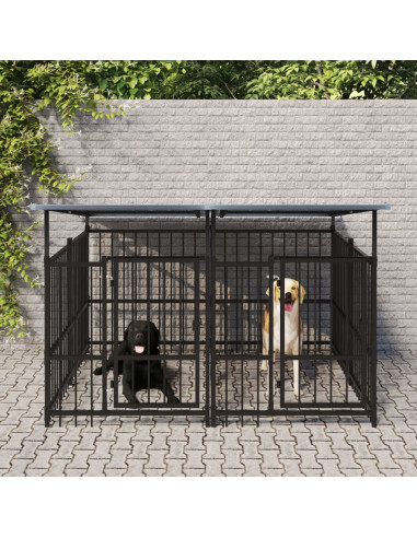 Gabbia per Cani da Esterno con Tetto in Acciaio 3,75 m²